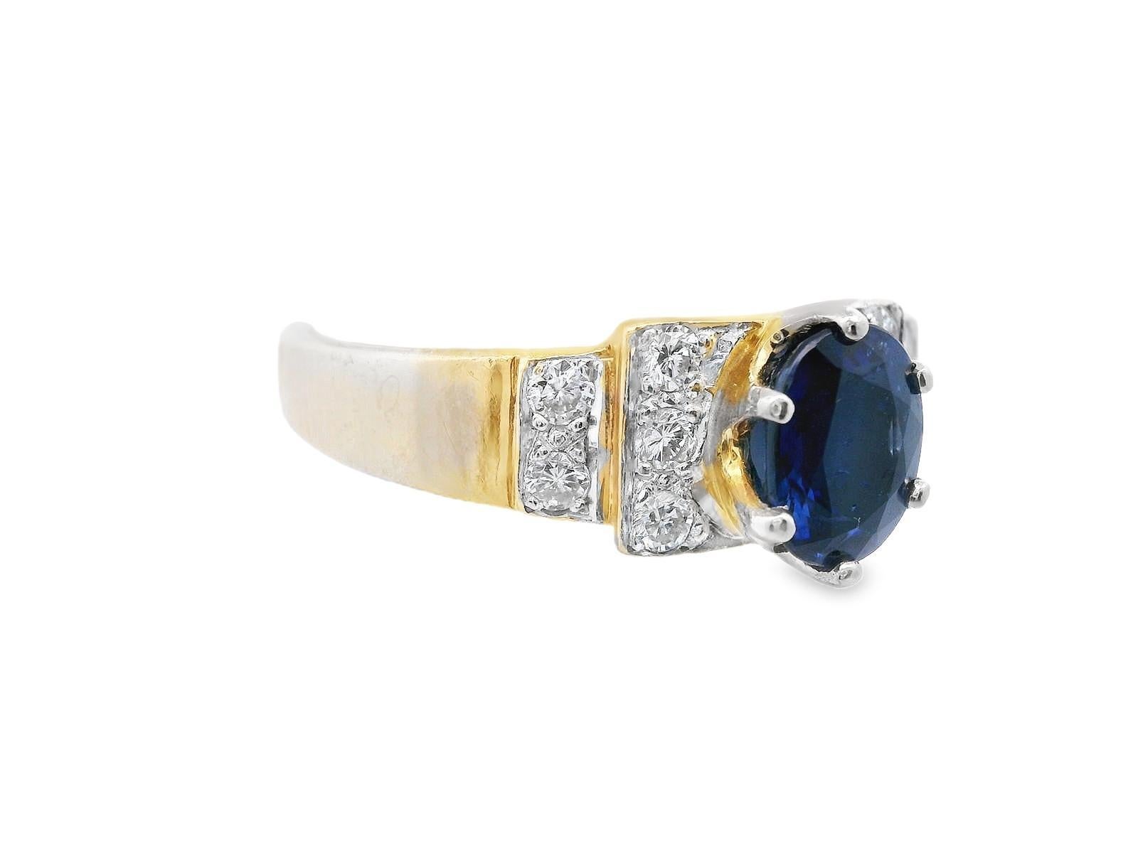 Oval Cut 14K Yellow Gold Blue Sapphire & Diamond Ring For Sale