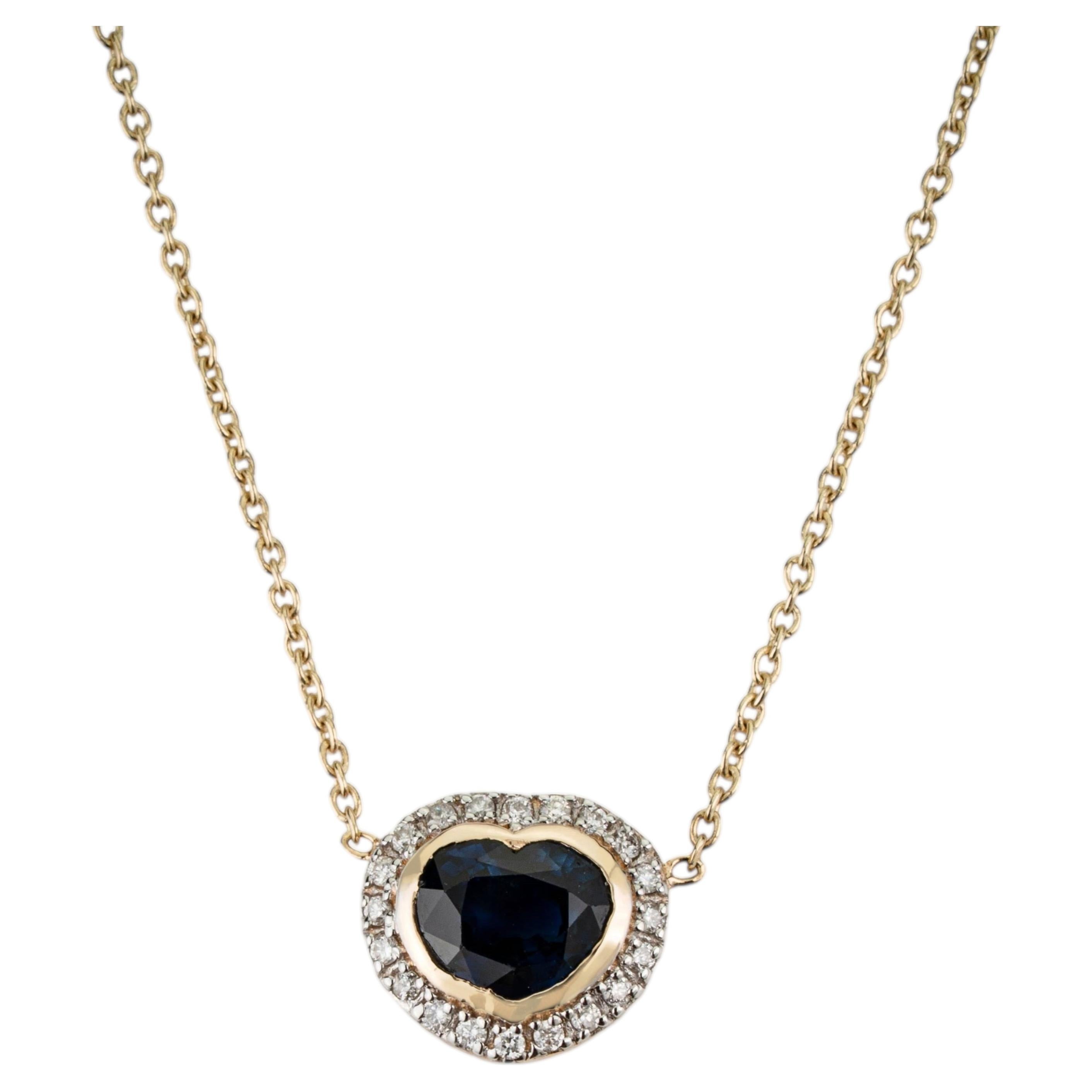 14K Gelbgold Blau Saphir Herz Anhänger Halskette mit Diamant Halo Lünette gesetzt