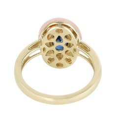 14K Yellow Gold Blue Sapphire, Pink Opal & Diamond Accent Ring