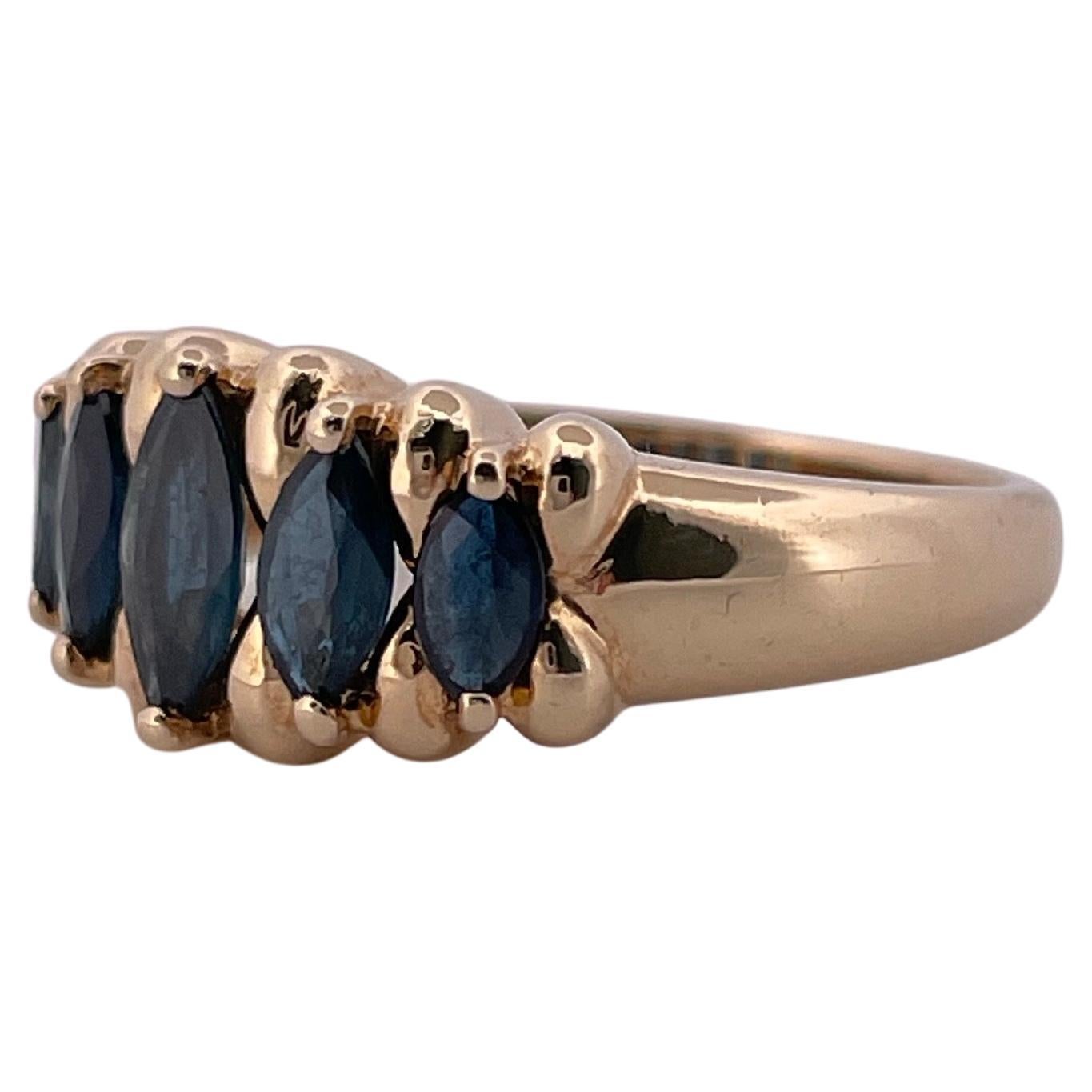 Retro 14K Yellow Gold & Blue Sapphire Ring For Sale