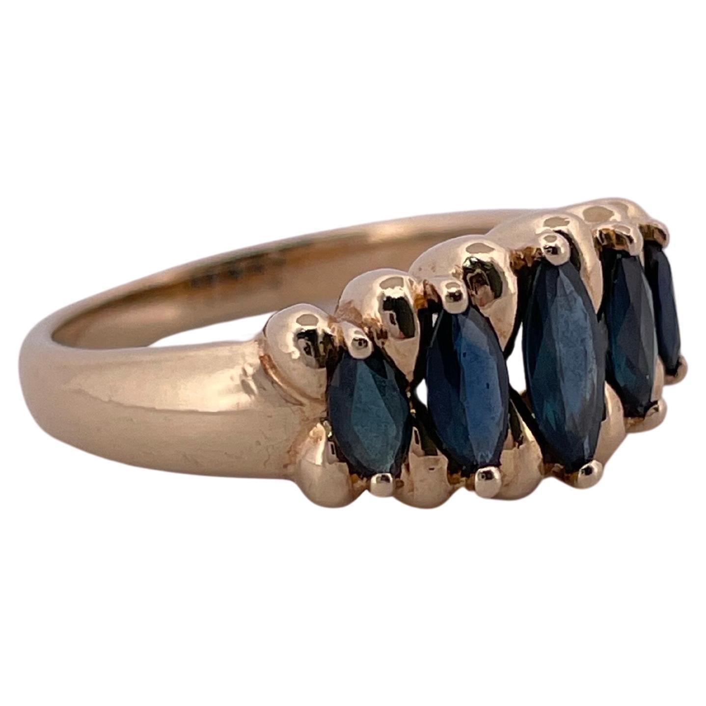 Marquise Cut 14K Yellow Gold & Blue Sapphire Ring For Sale