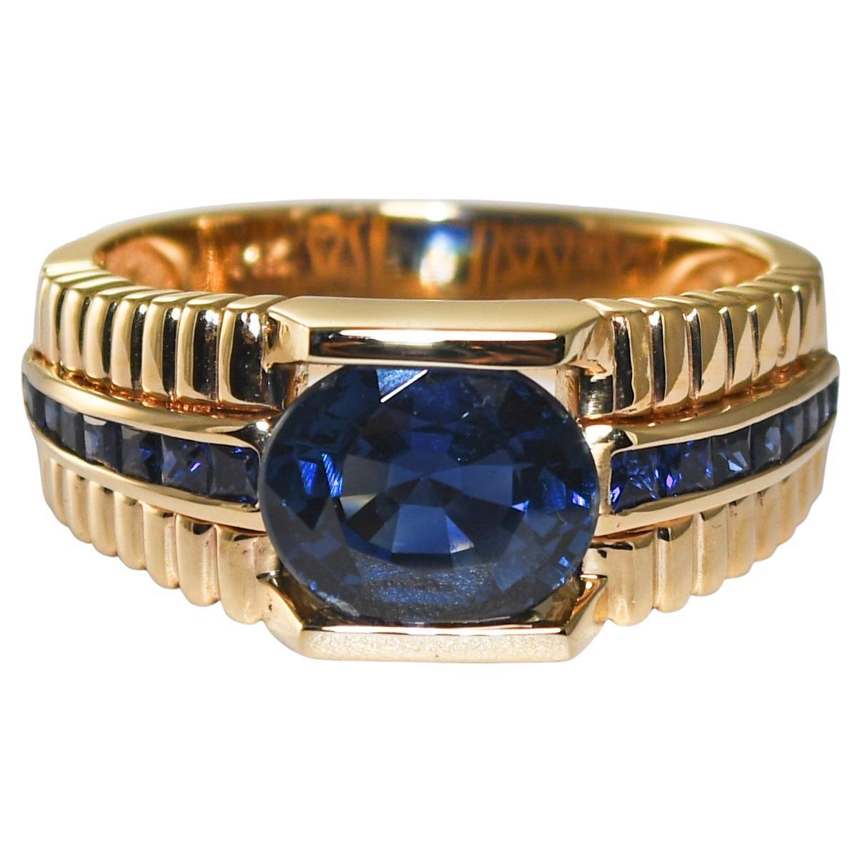 14K Gelbgold Blauer Saphir Ring GIA zertifiziert