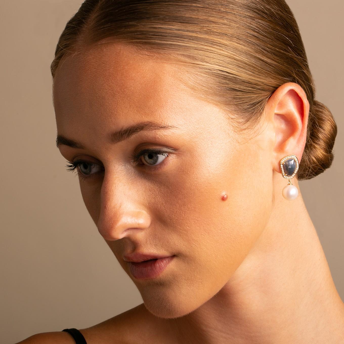 sapphire pearl drop earrings