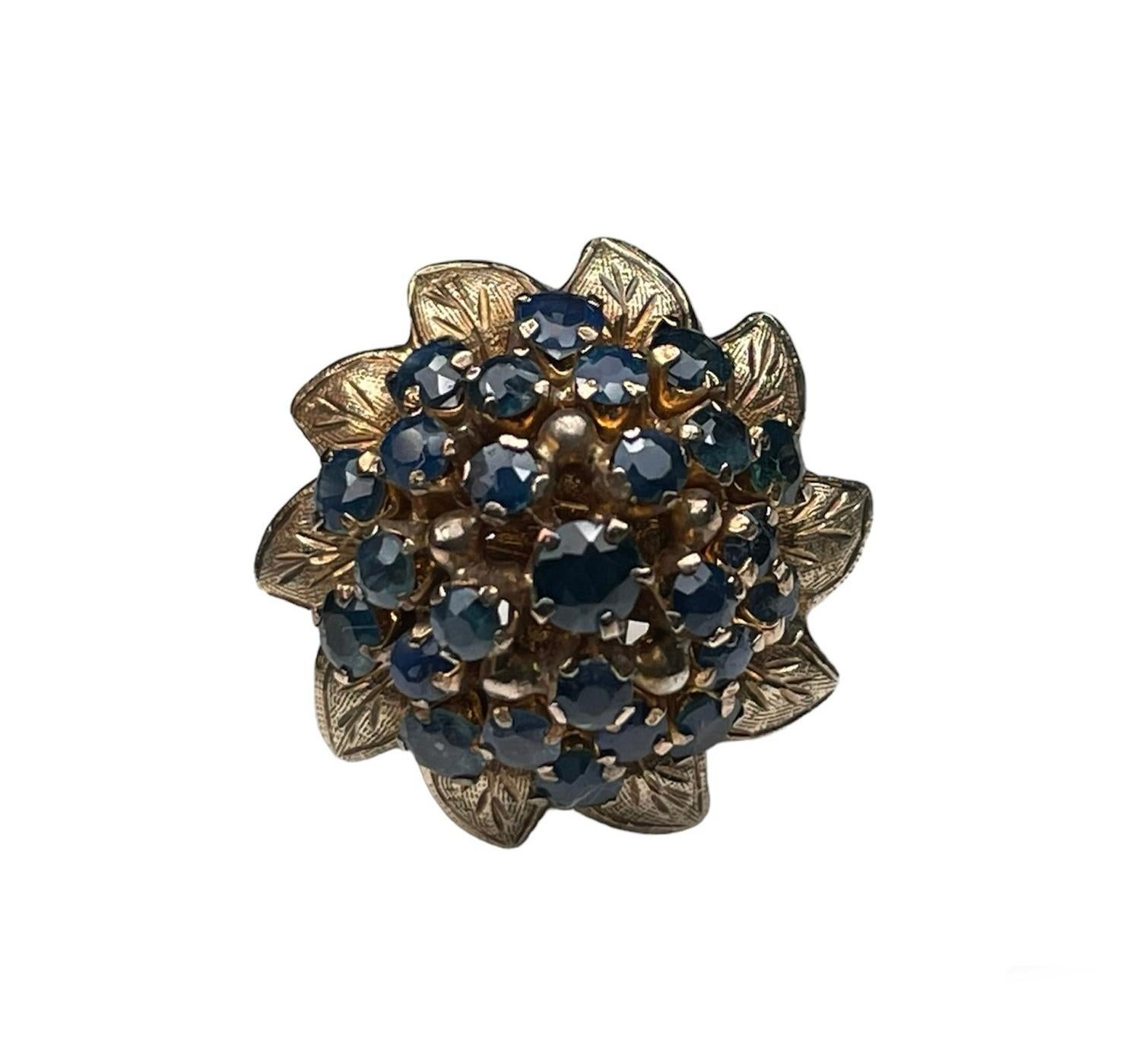 14k Yellow Gold Blue Sapphires Dome Cocktail Ring For Sale 4