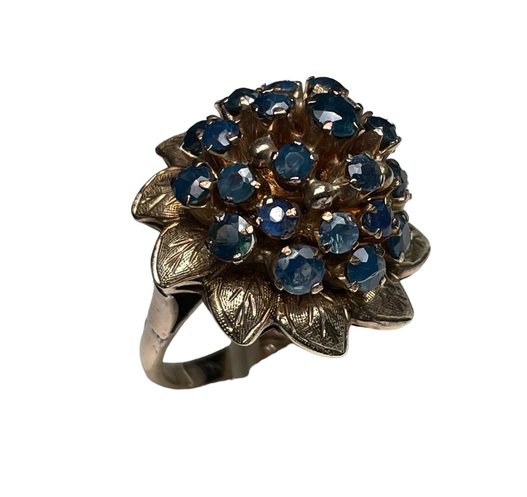 14k Yellow Gold Blue Sapphires Dome Cocktail Ring For Sale 5