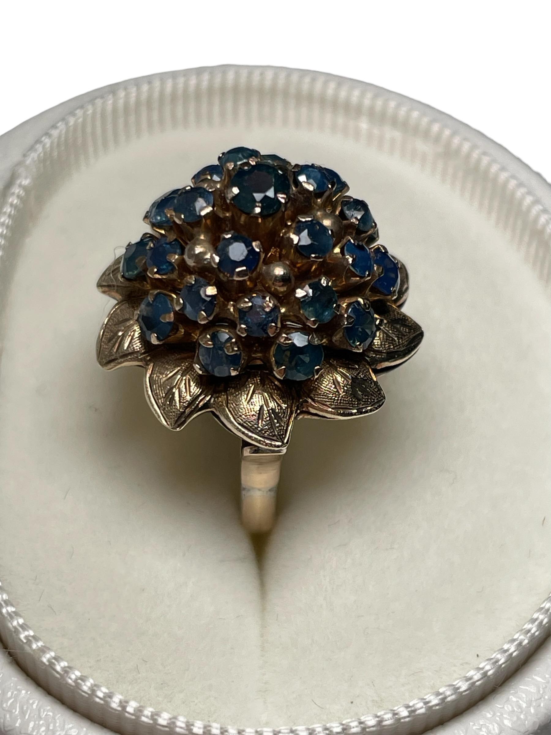 14k Yellow Gold Blue Sapphires Dome Cocktail Ring For Sale 6
