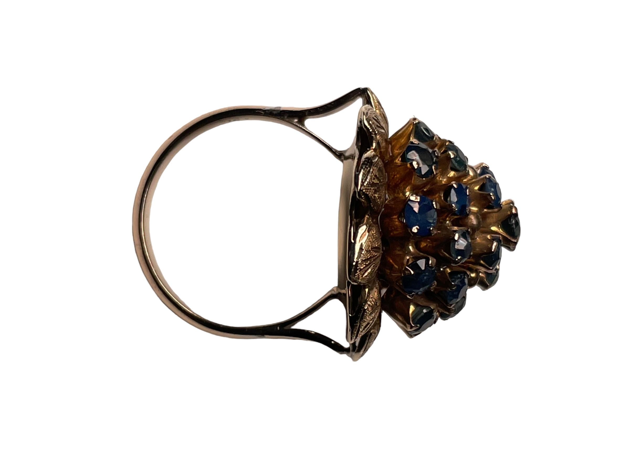 14k Yellow Gold Blue Sapphires Dome Cocktail Ring For Sale 9