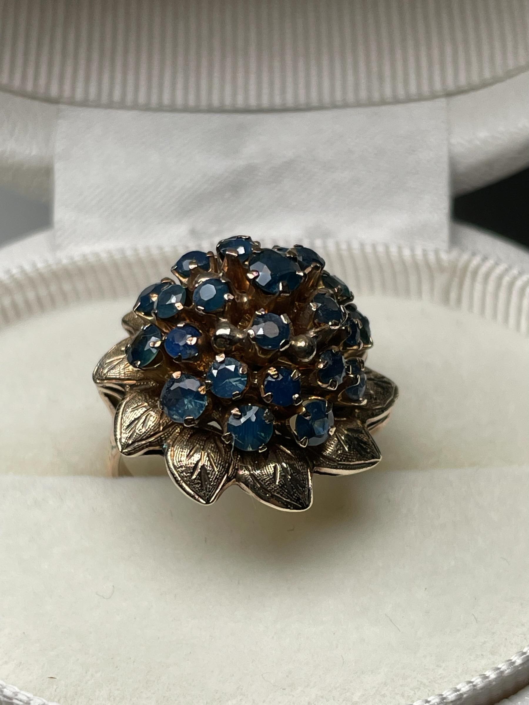 14k Yellow Gold Blue Sapphires Dome Cocktail Ring For Sale 10