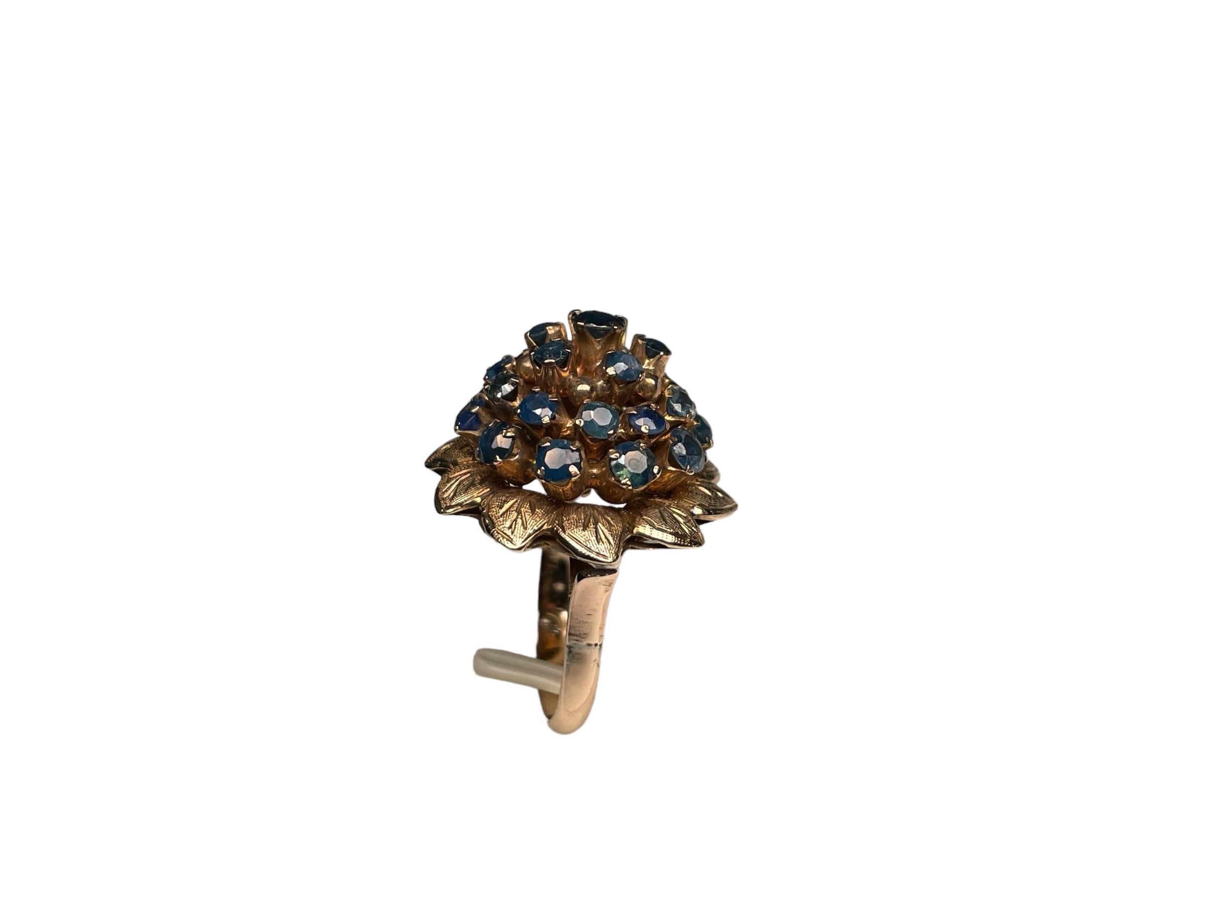Modern 14k Yellow Gold Blue Sapphires Dome Cocktail Ring For Sale