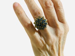 14k Yellow Gold Blue Sapphires Dome Cocktail Ring
