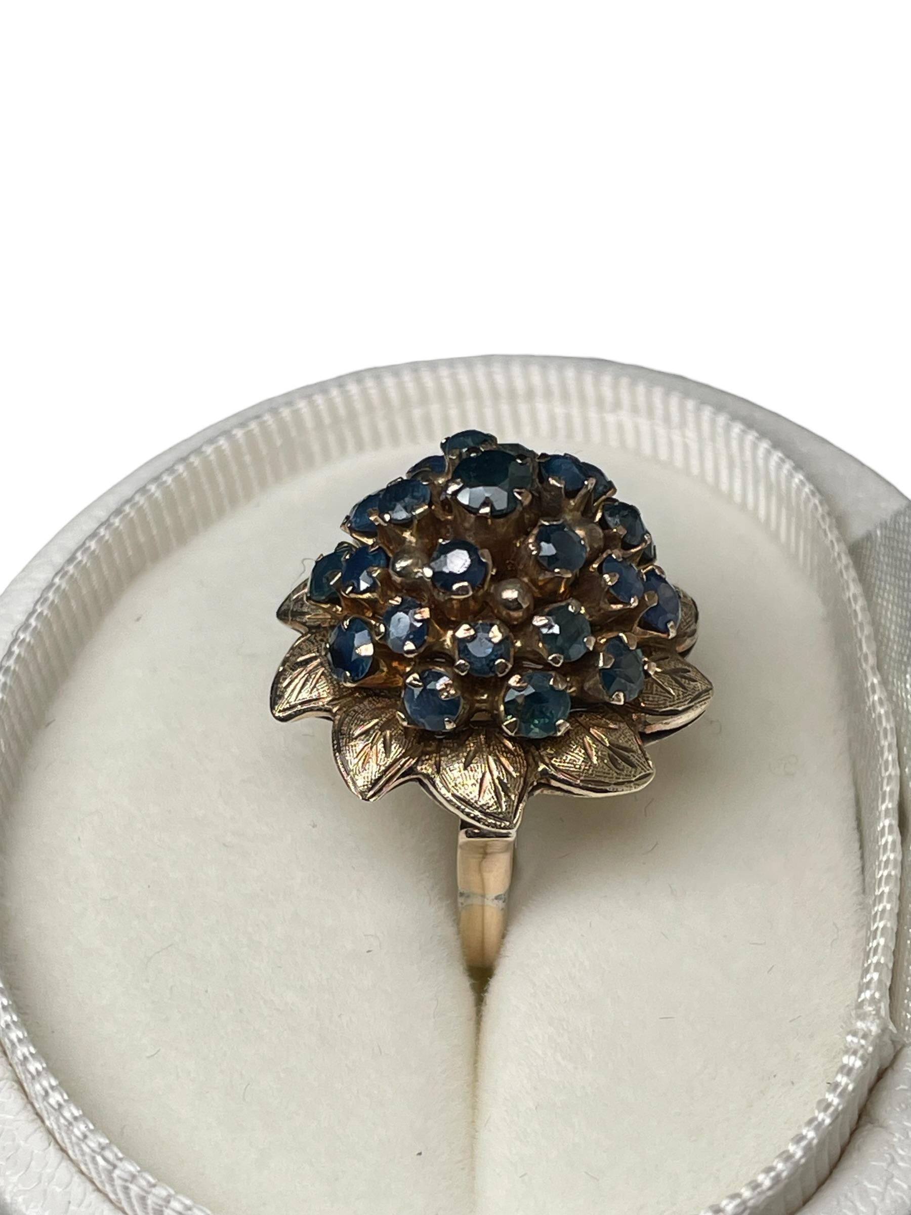 14k Yellow Gold Blue Sapphires Dome Cocktail Ring For Sale 2