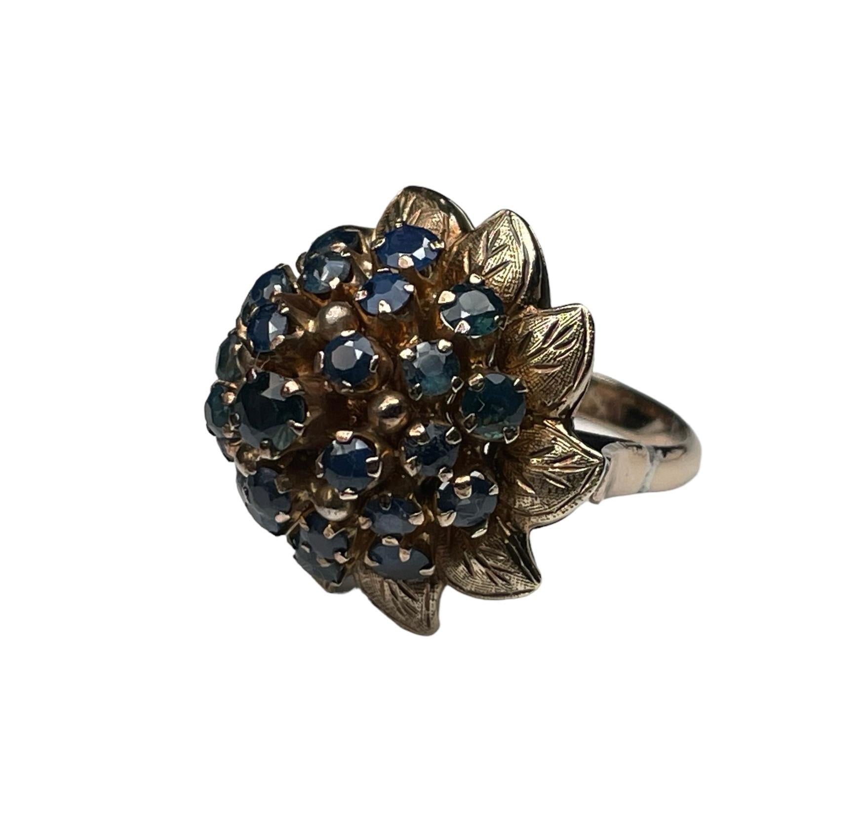 14k Yellow Gold Blue Sapphires Dome Cocktail Ring For Sale 3