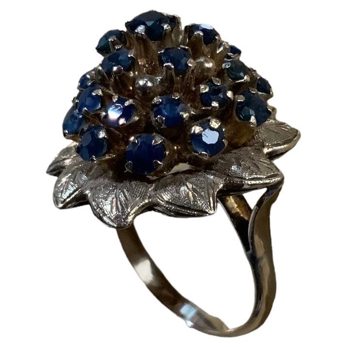14k Yellow Gold Blue Sapphires Dome Cocktail Ring