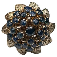 Vintage 14k Yellow Gold Blue Sapphires Dome Cocktail Ring