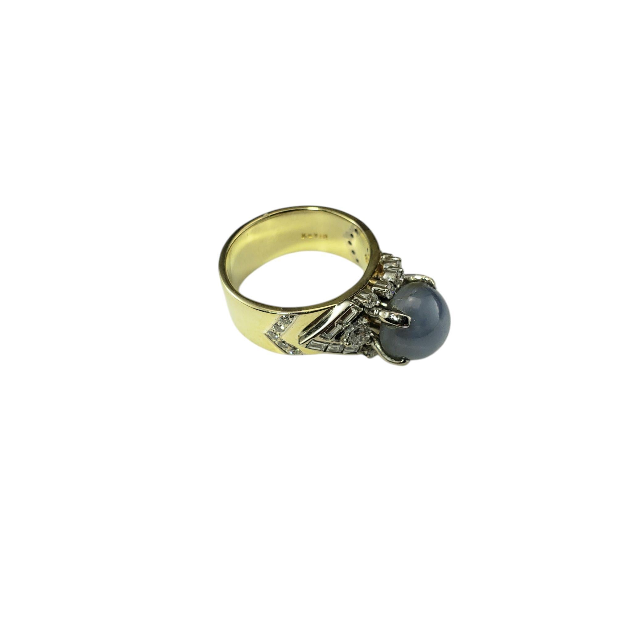 Contemporary 14K Yellow Gold Blue Star Sapphire & Diamond Ring Size 6.5  #21211 For Sale