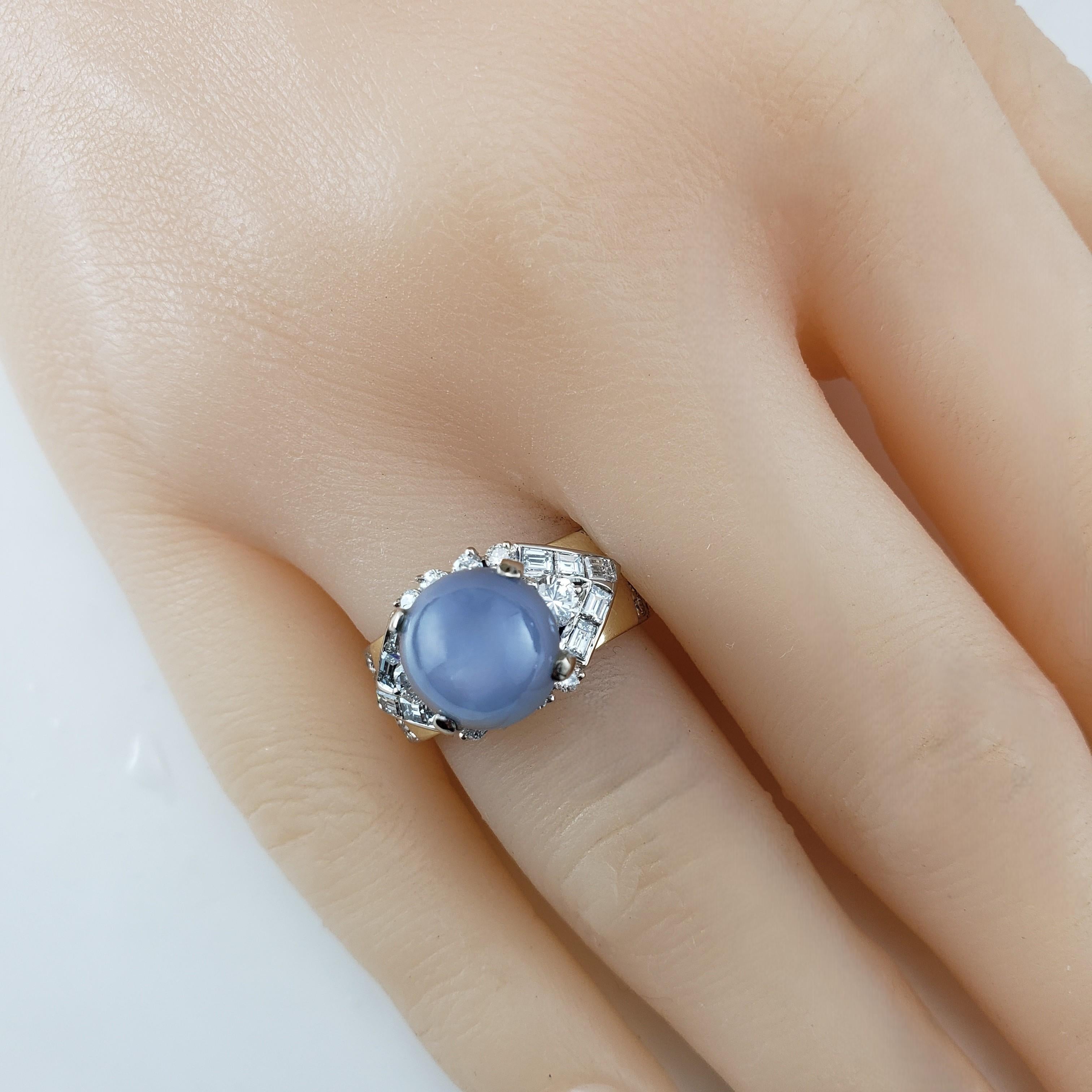 14K Yellow Gold Blue Star Sapphire & Diamond Ring Size 6.5  #21211 For Sale 2