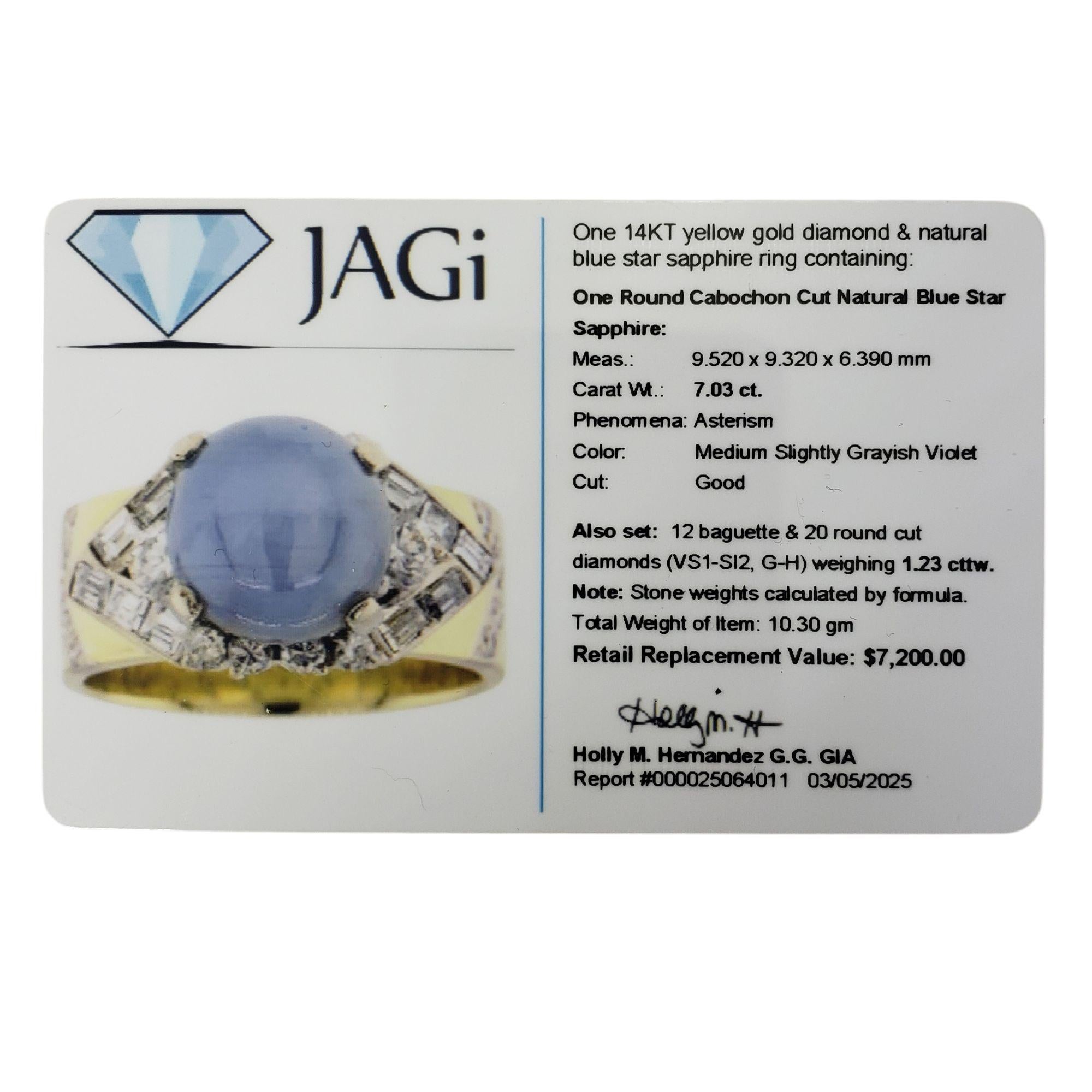 14K Yellow Gold Blue Star Sapphire & Diamond Ring Size 6.5  #21211 For Sale 3