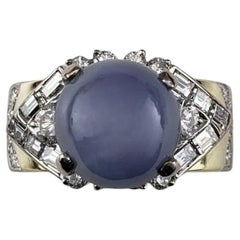 14K Yellow Gold Blue Star Sapphire & Diamond Ring Size 6.5  #21211