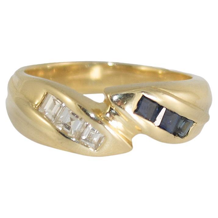 14K Gelbgold Ring mit blauem Stein und Diamant 0,15 Karat