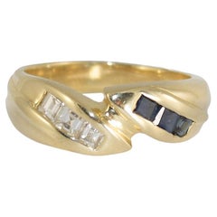 14K Gelbgold Ring mit blauem Stein und Diamant 0,15 Karat