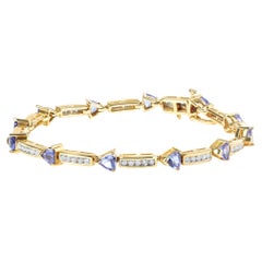 Bracelet tennis en or jaune 14 carats avec tanzanite bleue et diamants de 1 1/10 carat