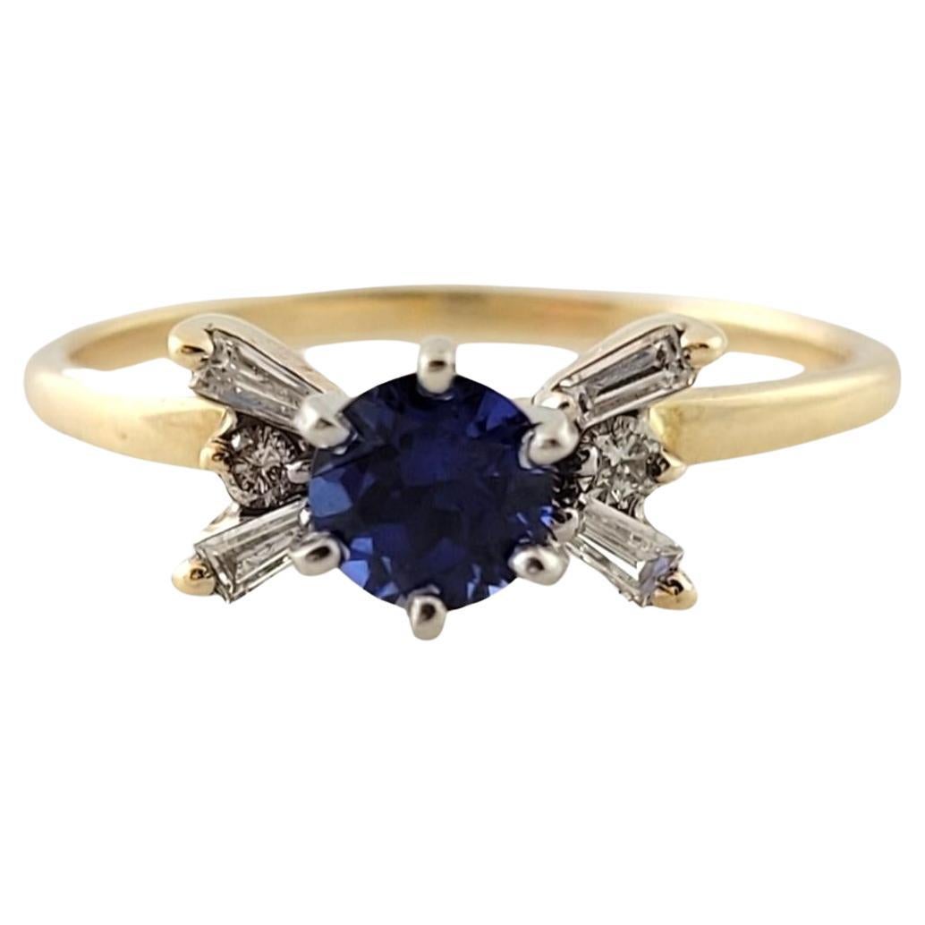 14K Gelbgold Blauer Tansanit und Diamant-Ring Größe 8,25 #16468