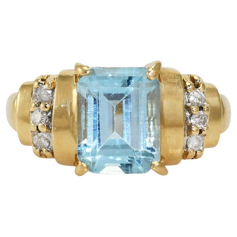 14k Yellow Gold Blue Topaz and Diamond Ring 4.6gr For Sale