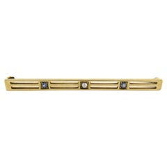 14K Yellow Gold Blue Topaz and Pearl Bar Brooch Pin