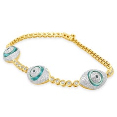 14k Yellow Gold Blue Topaz, Blue Sapphire, and Pave Diamond Evil Eye Bracelet