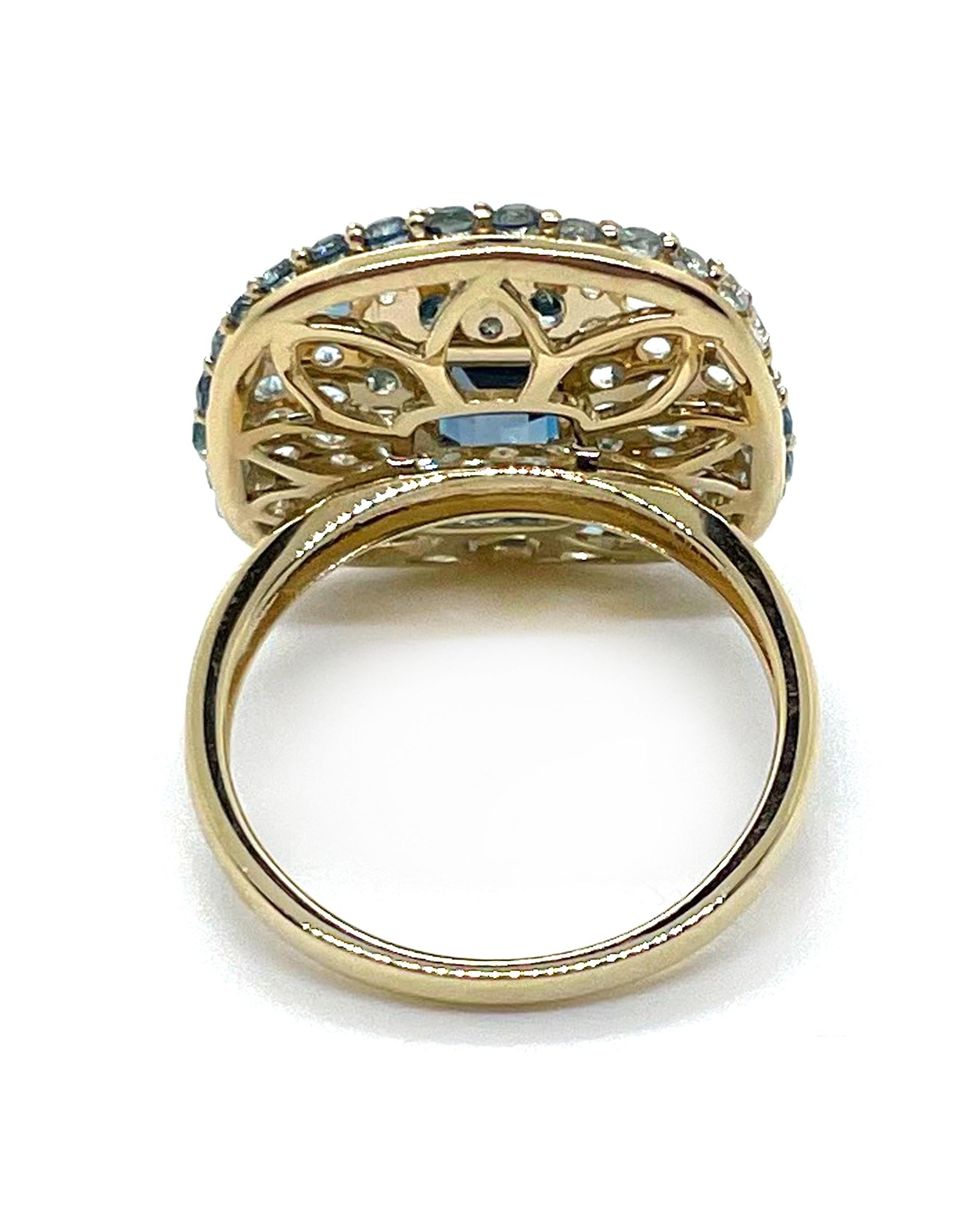 Emerald Cut 14K Yellow Gold Blue Topaz Cocktail Ring