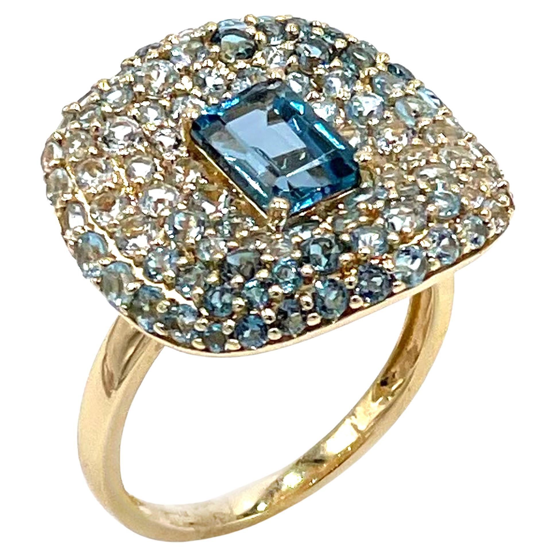 14K Yellow Gold Blue Topaz Cocktail Ring