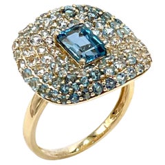 14K Yellow Gold Blue Topaz Cocktail Ring