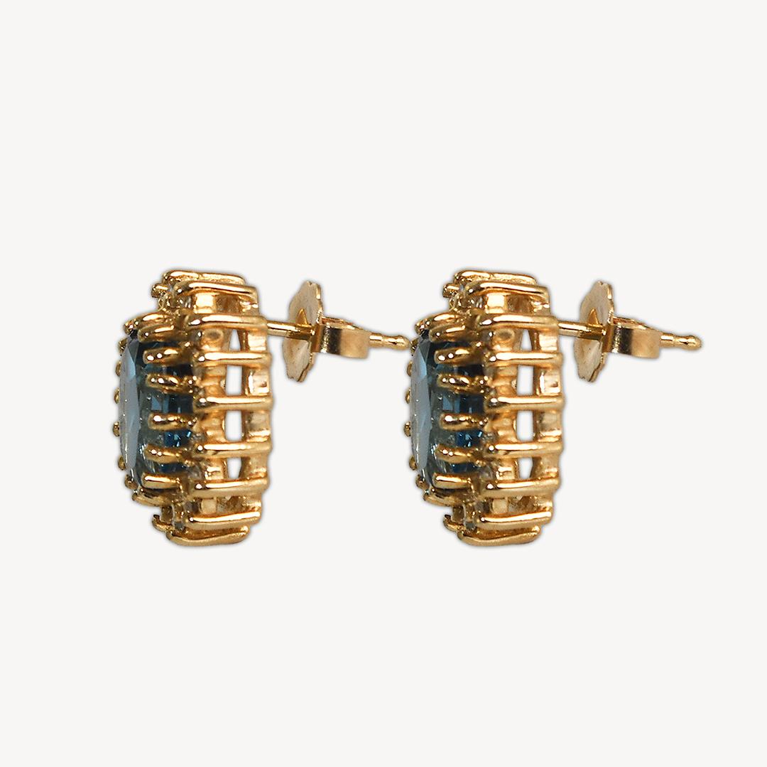 14K Gelbgold Ohrringe mit blauem Topas und Diamanten im Zustand „Hervorragend“ in Laguna Beach, CA