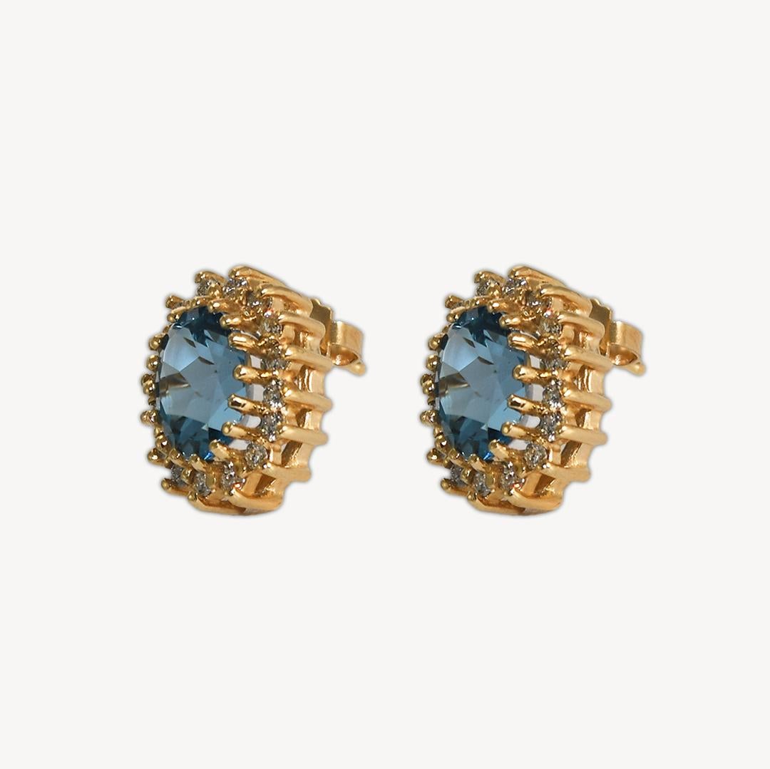 14K Gelbgold Ohrringe mit blauem Topas und Diamanten für Damen oder Herren im Angebot