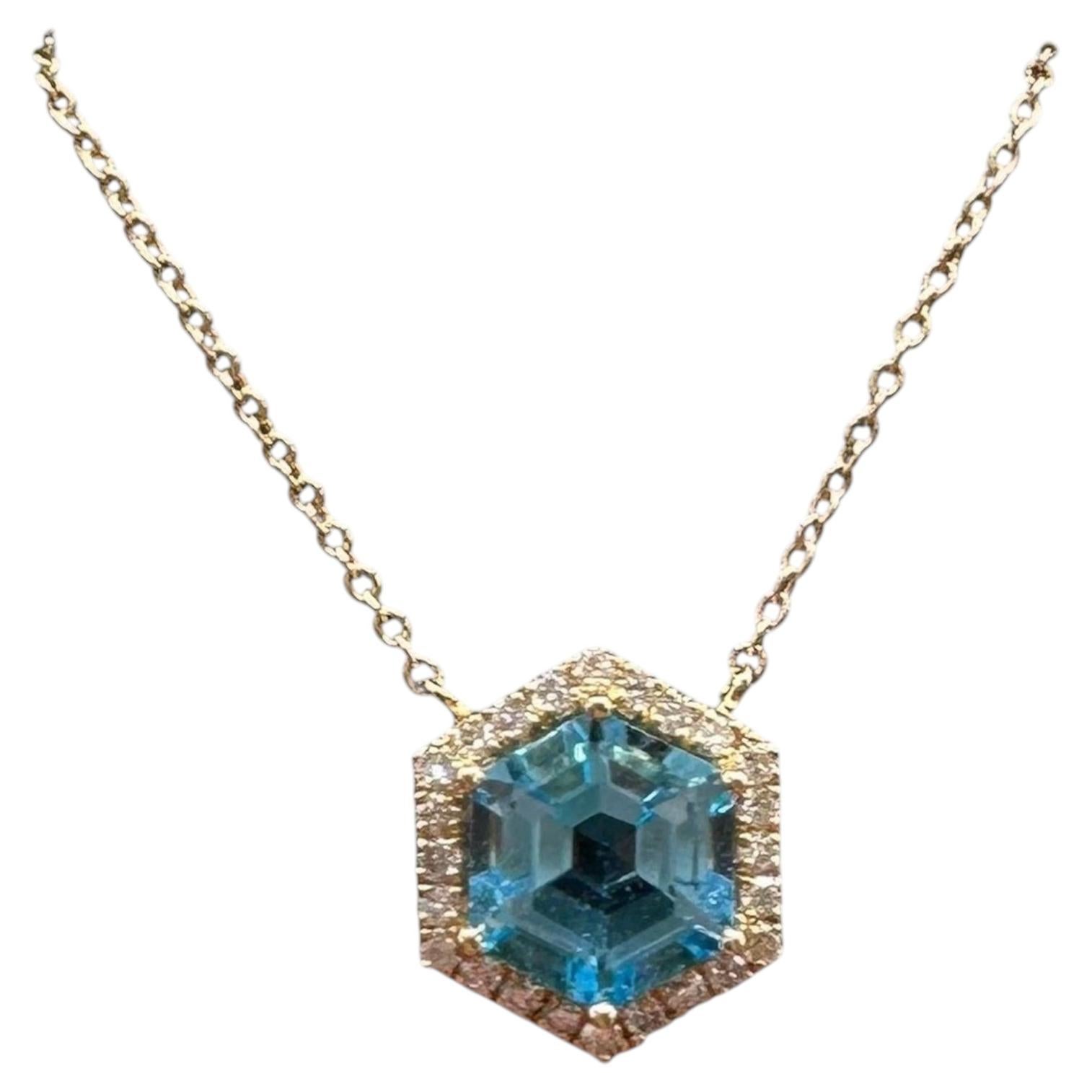 Collar de Diamantes Topacio Azul de Oro Amarillo de 14K 1,62ct GH SI 18in