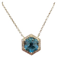 Collana in oro giallo 14K con diamanti Topazio Blu 1,62ct GH SI 18in