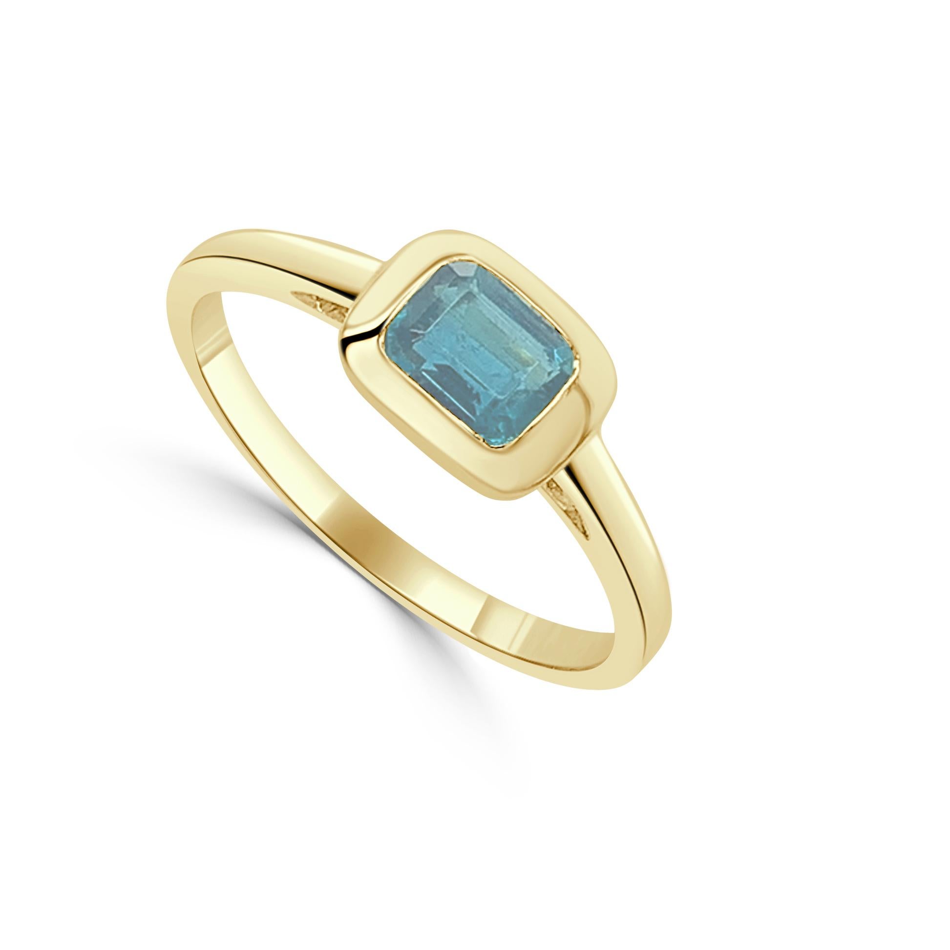 14K Gelbgold Blauer Topas Halbwand-Ring mit blauem Topas für sie (Rundschliff) im Angebot