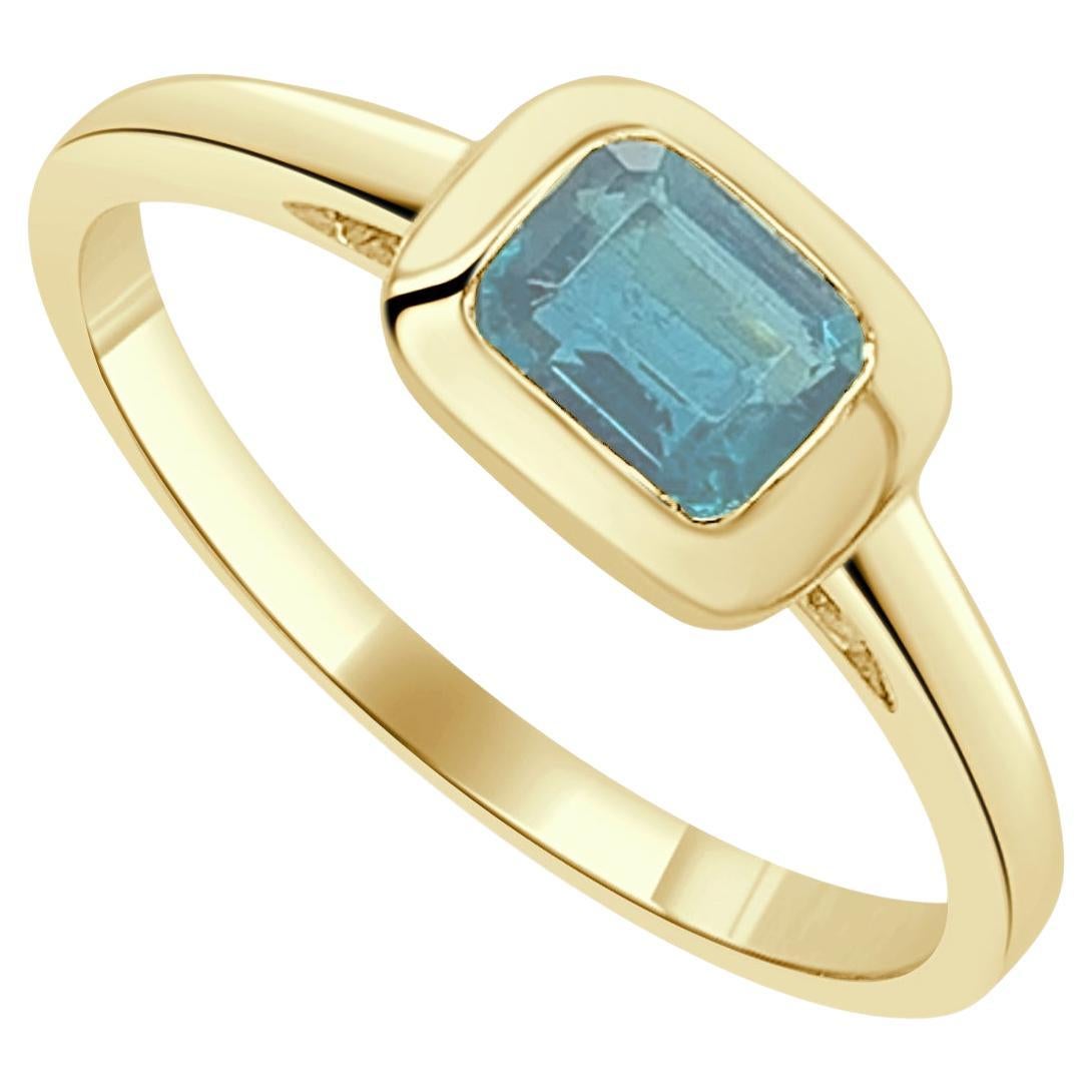 14K Yellow Gold Blue Topaz Half-Way Around Band for Her For Sale