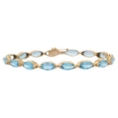 Modern 14k Solid Yellow Gold 18.9 CTW Marquise Cut Blue Topaz Wedding Bracelet