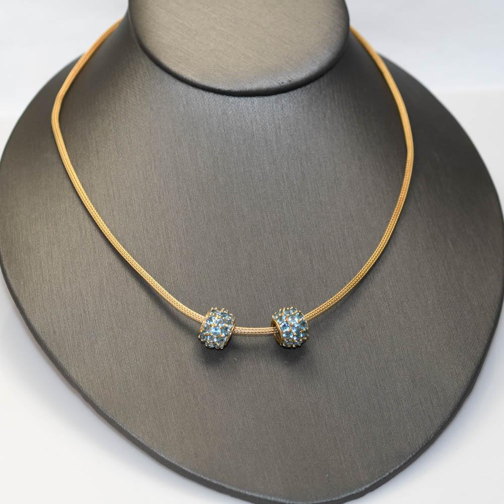 Taille ronde Pendentif en or jaune 14K Topaze bleue 11.4g en vente