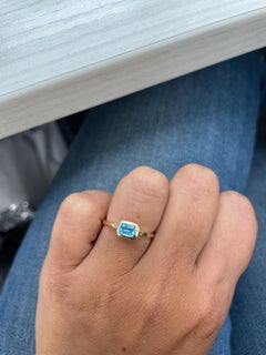 14K Yellow Gold Blue Topaz Ring for Her