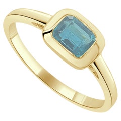 14K Yellow Gold Blue Topaz Ring for Her