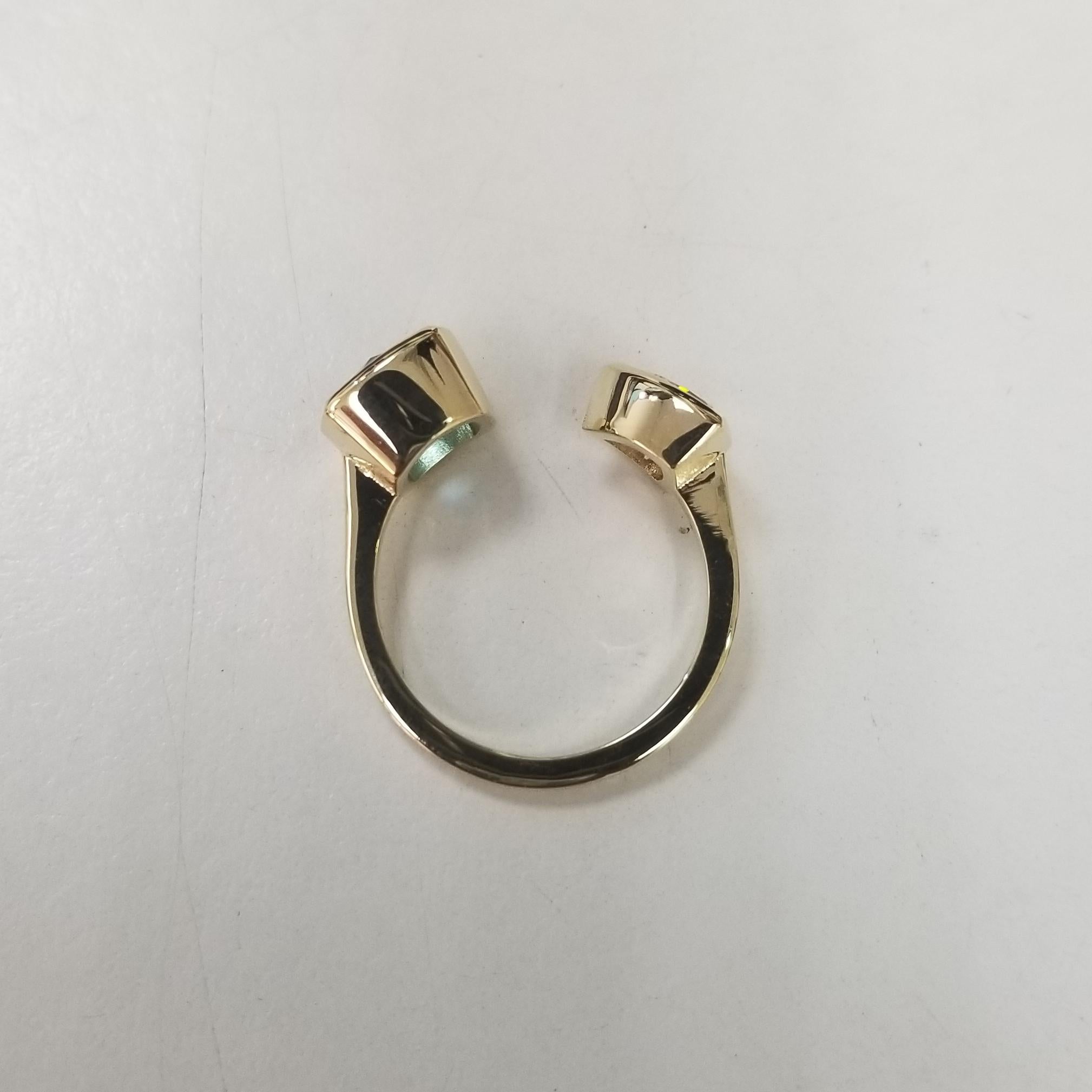 Modern 14K Yellow Gold Blue Topaz Split Cuff-Style Ring For Sale
