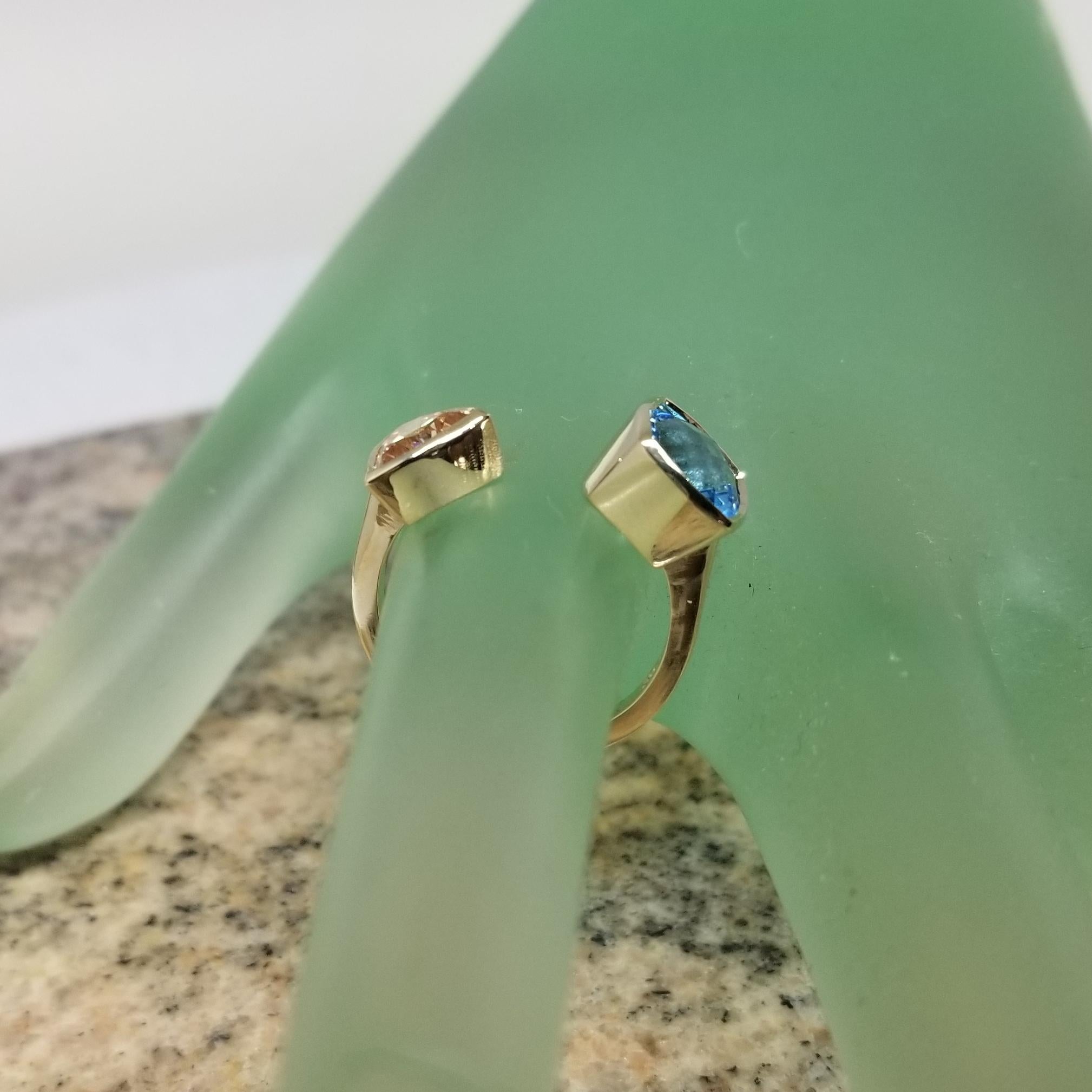 Women's or Men's 14K Yellow Gold Blue Topaz Split Cuff-Style Ring For Sale