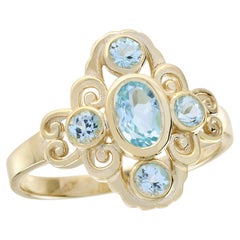 14K Yellow Gold Blue Topaz Vintage Style Ring