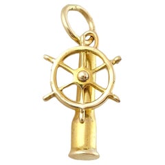 Vintage 14K Yellow Gold Boat Steering Wheel Charm #13472