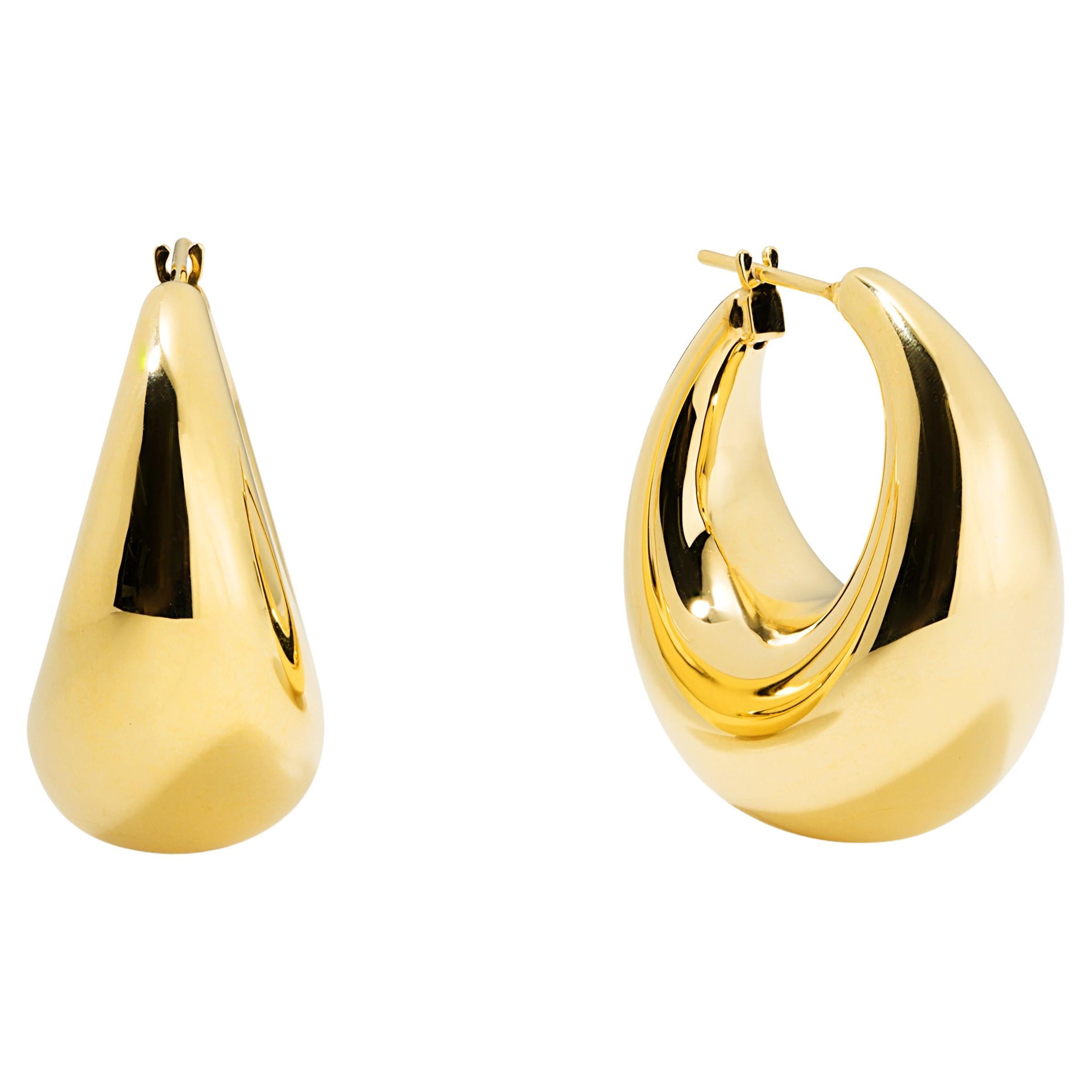 14k Yellow Gold Bold Hoop Earrings, Large For Sale