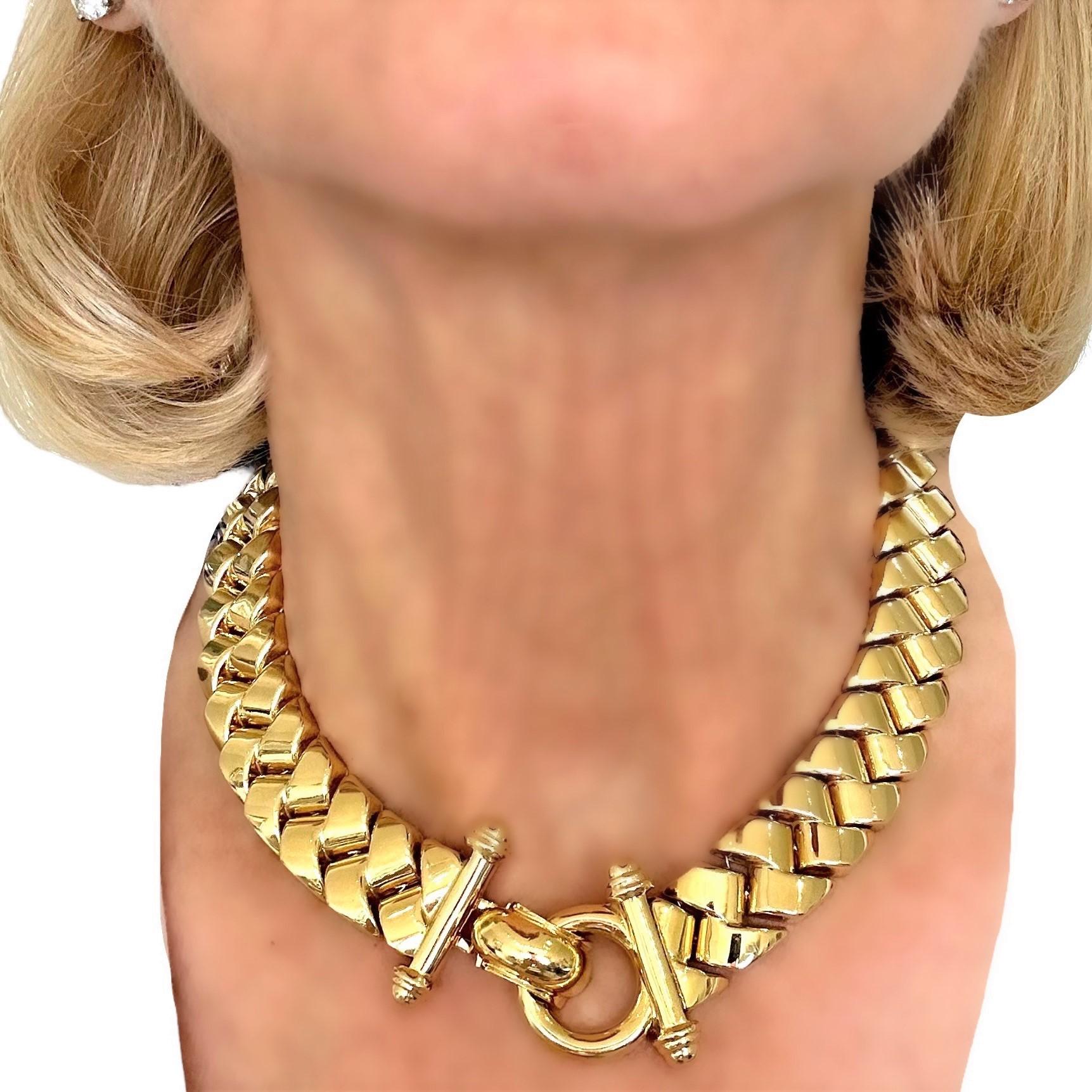 Collier à maillons en or jaune 14 carats tressé italien audacieux d'un peu moins de 3/4 de pouce de large en vente 3