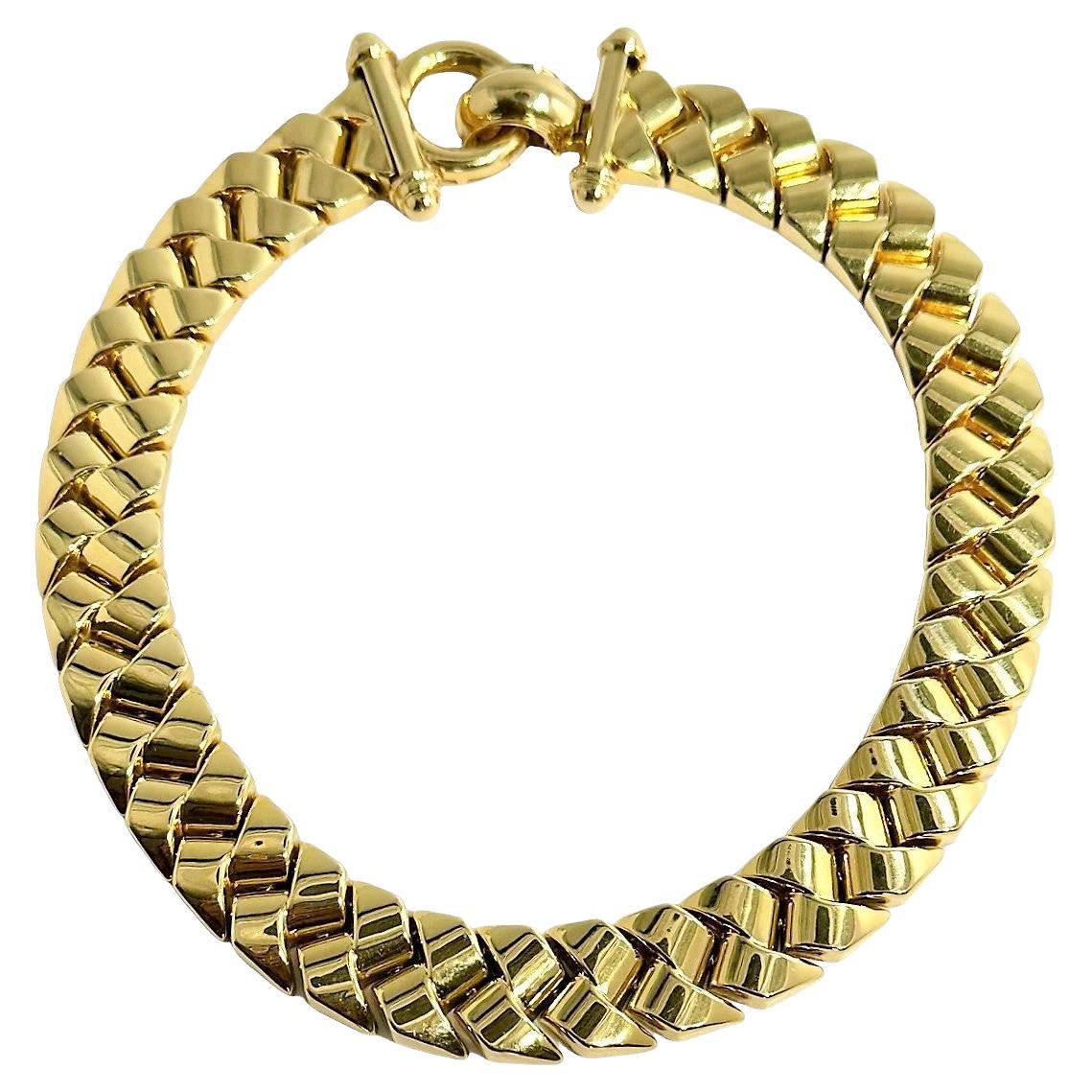 14k Yellow Gold Bold Italian Braided Link Choker Just under 3/4 Inch Wide For Sale