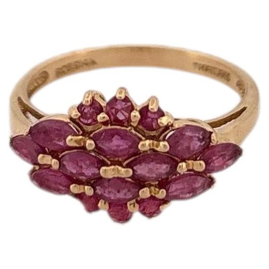 14K Yellow Gold Bold Ruby Marquise Cluster Ring Floral